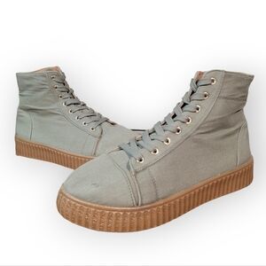 Qupid Canvas Platform High Top Sneakers Light Olive Green Lace Up Size 9